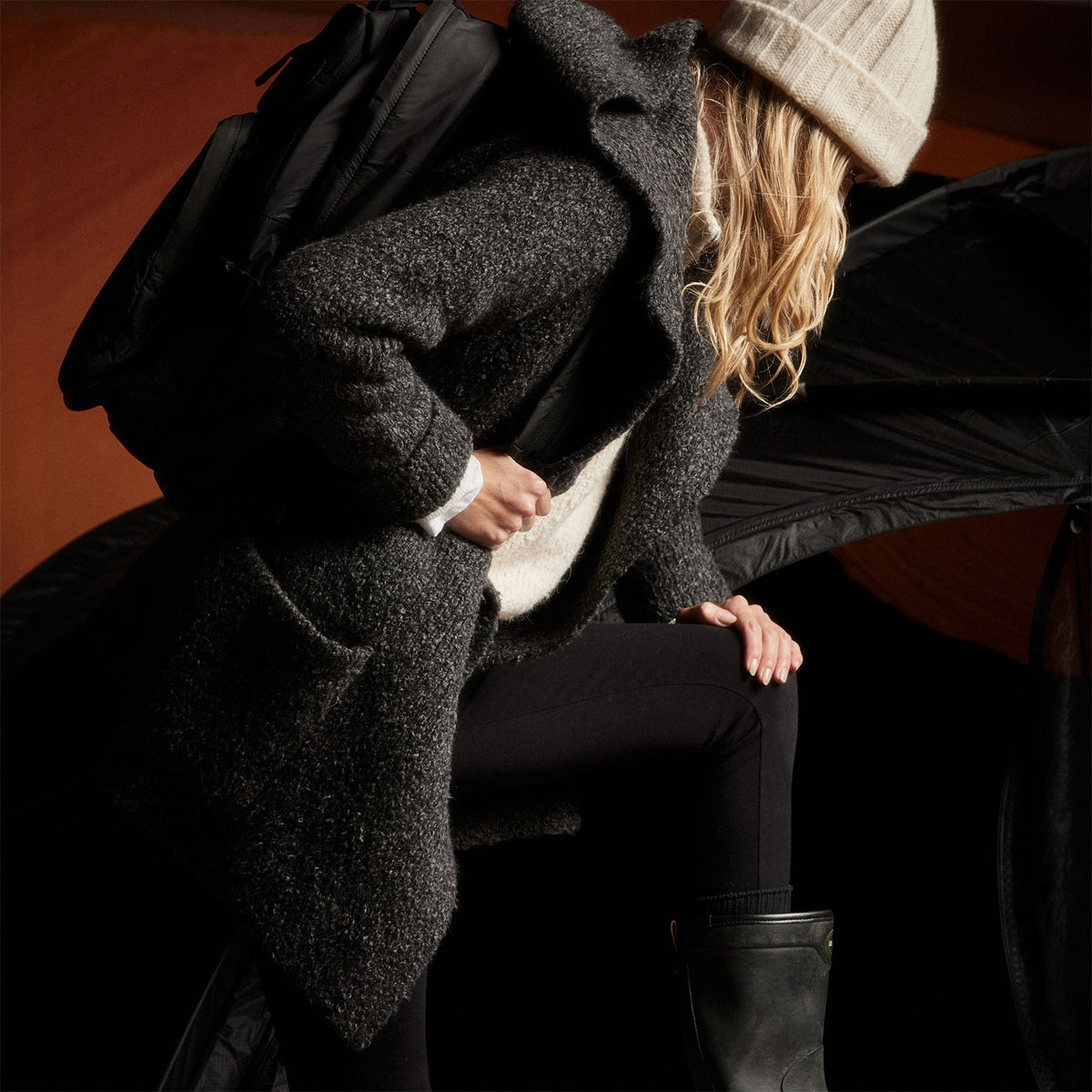 Double Bed Hooded Cardigan in Charcoal | James Perse Los Angeles 