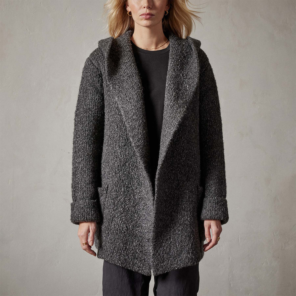 Double Bed Hooded Cardigan in Charcoal | James Perse Los Angeles 