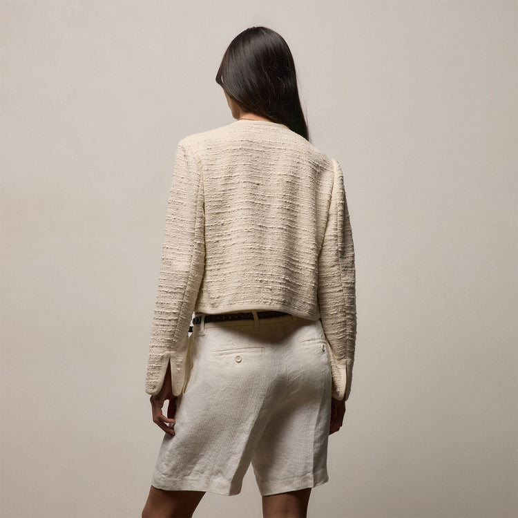 Cropped Boucle Open Jacket in Natural | James Perse Los Angeles