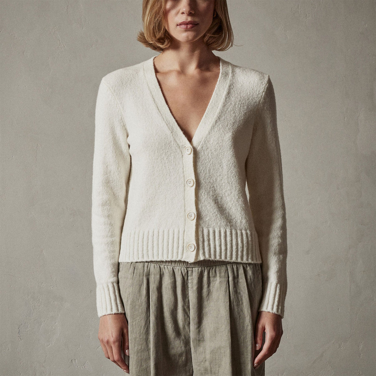 Cotton Cashmere Cardigan in Ivory | James Perse Los Angeles