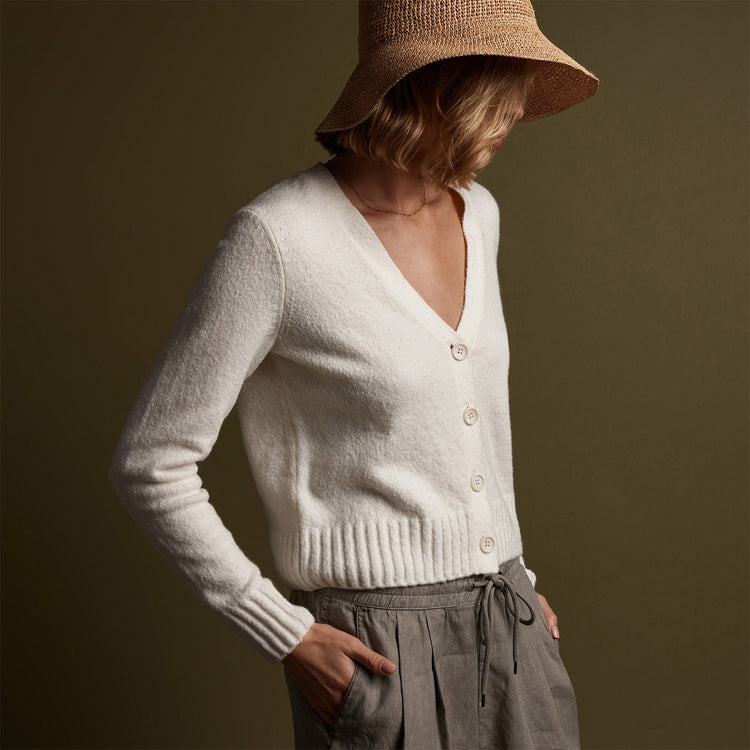 Cotton Cashmere Cardigan in Ivory | James Perse Los Angeles