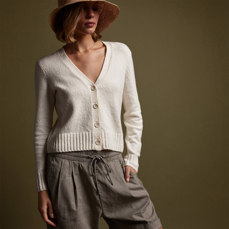 Cotton Cashmere Cardigan in Ivory | James Perse Los Angeles