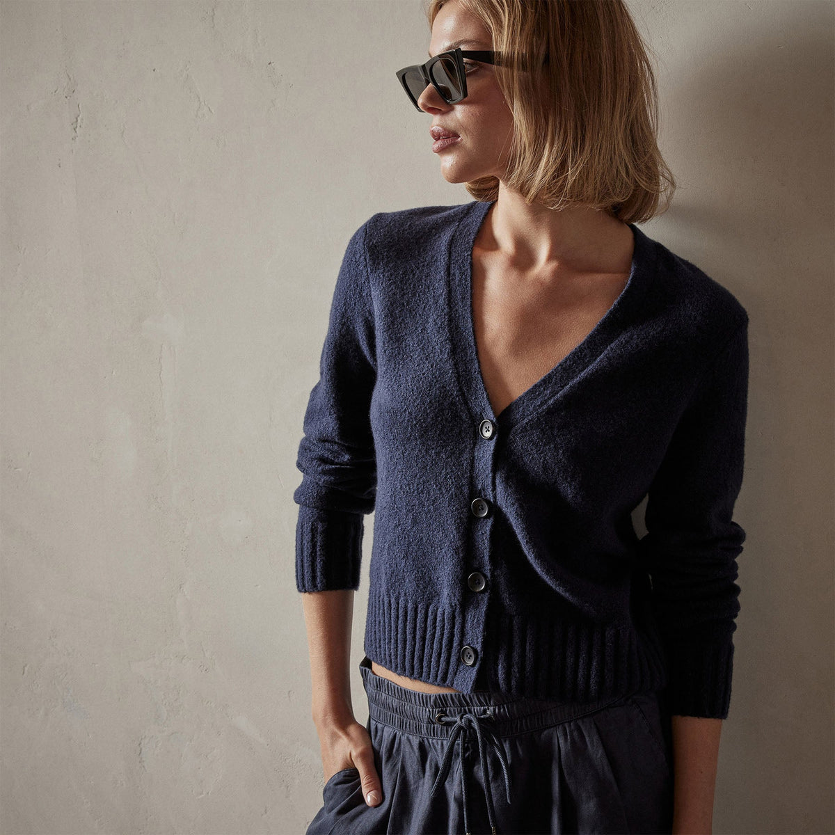 Cotton Cashmere Cardigan in Navy | James Perse Los Angeles