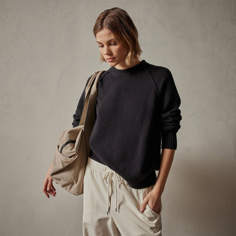 Cotton Cashmere Blend Pullover in Black | James Perse Los Angeles