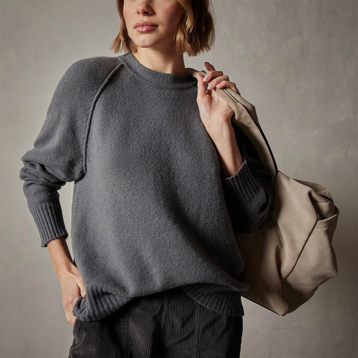 Cotton Cashmere Blend Pullover in Flint | James Perse Los Angeles