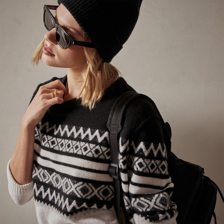 Fair Isle Cotton Cashmere Sweater in Black/Foggy/Chalk | James Perse Los Angeles