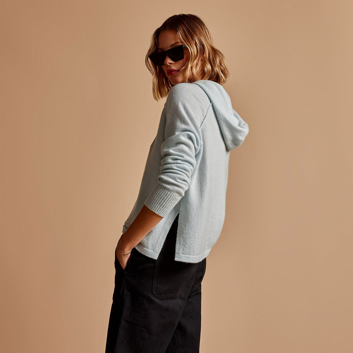 La Paz Cashmere Blend Hoodie in Baby Blue | James Perse Los Angeles