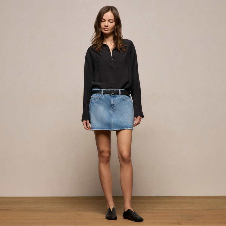 5 Pocket Denim Mini Skirt in Mid Blue Wash | James Perse Los Angeles