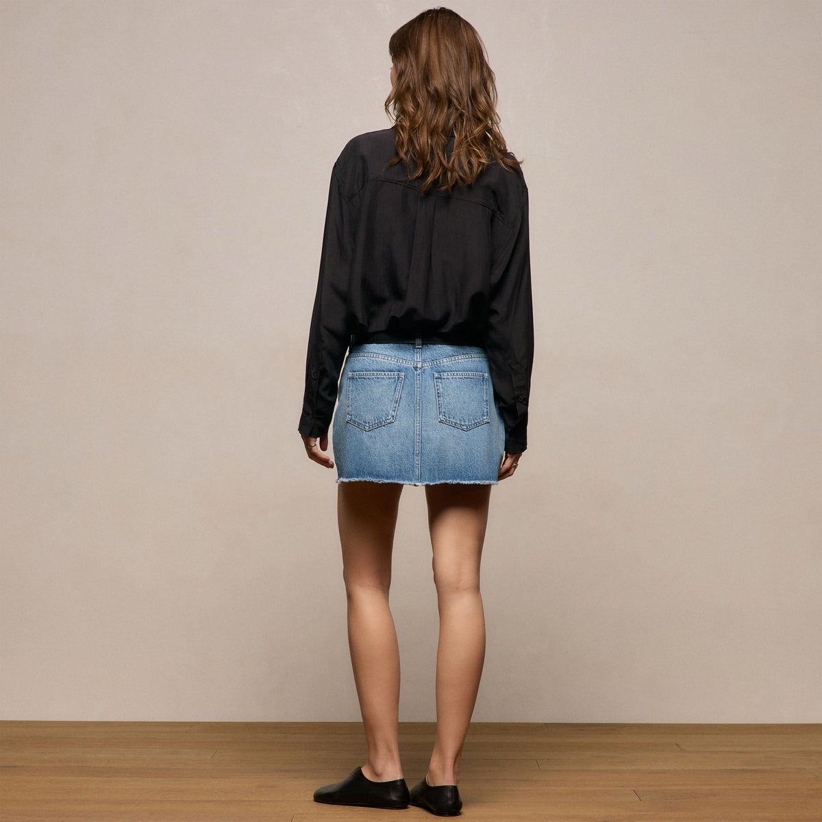 5 Pocket Denim Mini Skirt in Mid Blue Wash | James Perse Los Angeles