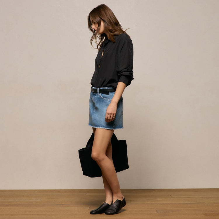 5 Pocket Denim Mini Skirt in Mid Blue Wash | James Perse Los Angeles