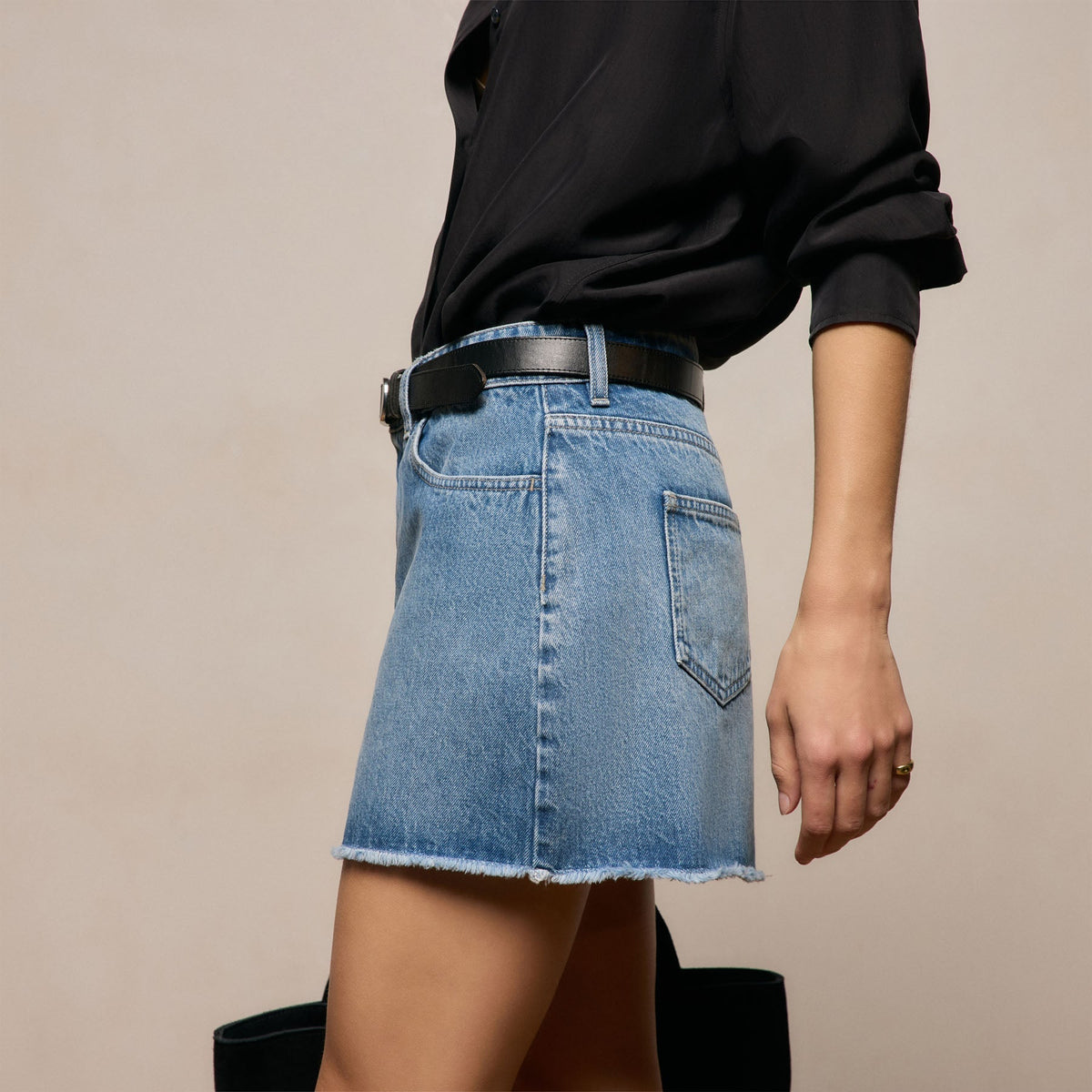 5 Pocket Denim Mini Skirt in Mid Blue Wash | James Perse Los Angeles
