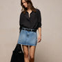 5 Pocket Denim Mini Skirt in Mid Blue Wash | James Perse Los Angeles
