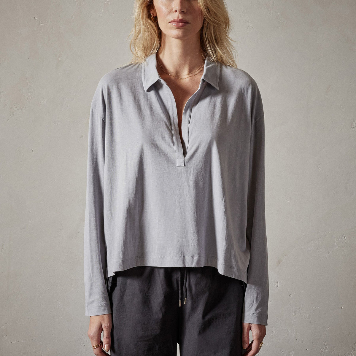 Clean Finish Jersey Open Polo in Breeze | James Perse Los Angeles 