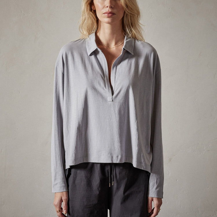 Clean Finish Jersey Open Polo in Breeze | James Perse Los Angeles 