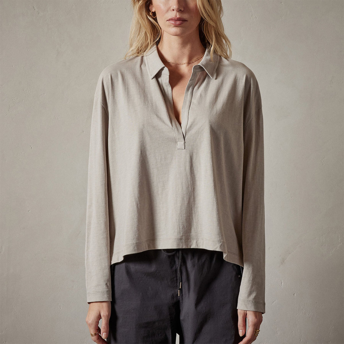 Clean Finish Jersey Open Polo in Dapple | James Perse Los Angeles 