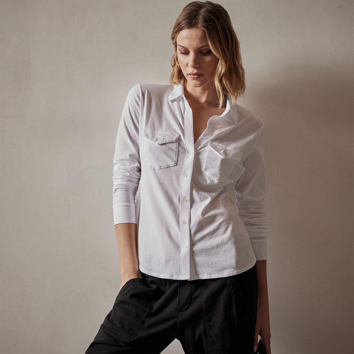 Clean Finish Jersey Shirt in White | James Perse Los Angeles
