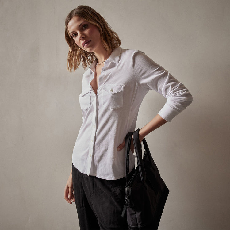 Clean Finish Jersey Shirt in White | James Perse Los Angeles