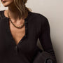 Cotton Gauze Ribbed Henley in Black | James Perse Los Angeles