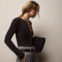 Cotton Gauze Ribbed Henley in Black | James Perse Los Angeles