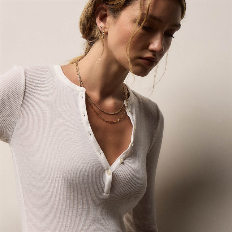 Cotton Gauze Ribbed Henley in Everest White | James Perse Los Angeles