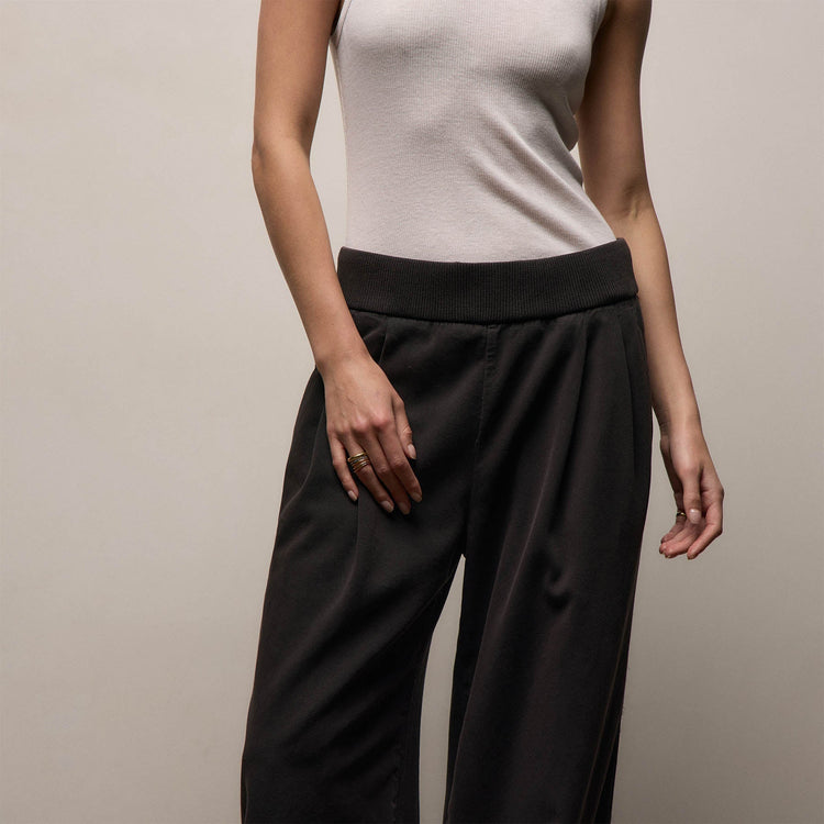 Ribbed Waist Wide Leg Pant in Black | James Perse Los Angeles