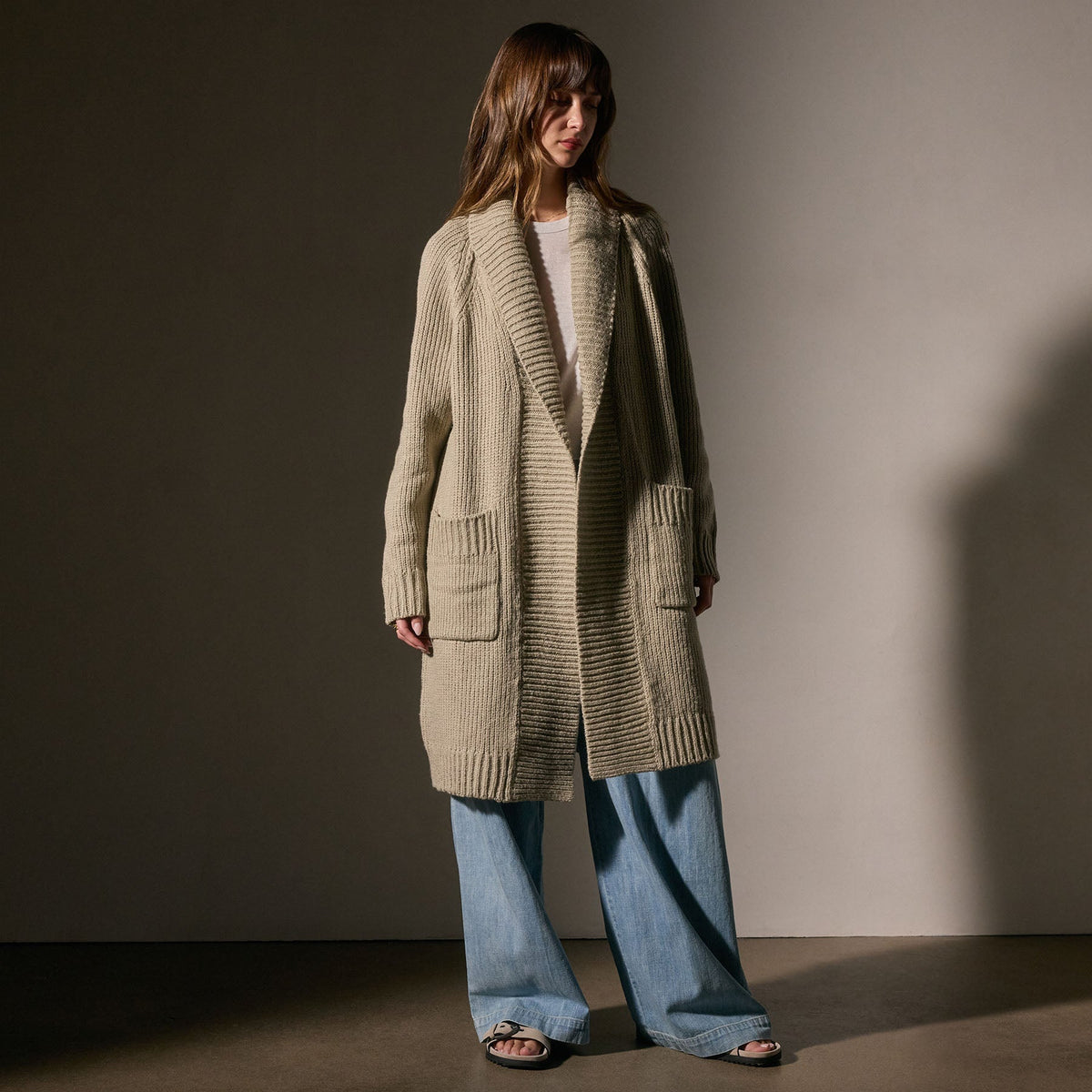 Cotton Shawl Collar Cardigan in Overcast | James Perse Los Angeles