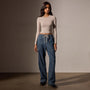 Wide Leg Pull On Denim Pant in Medium Wash | James Perse Los Angeles