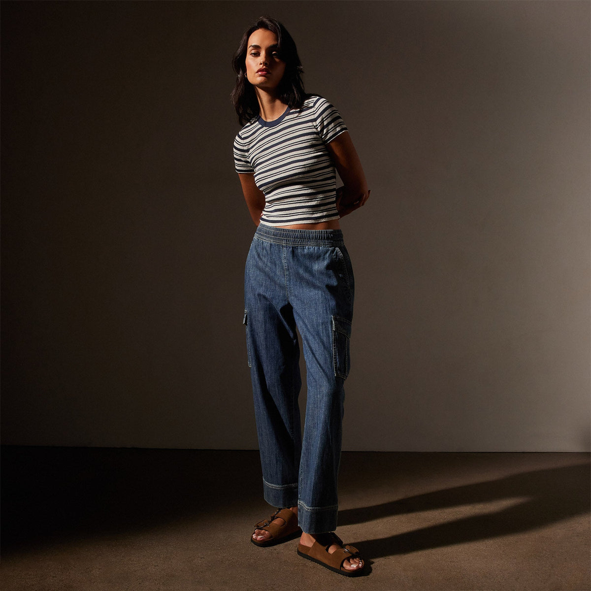 Washed Denim Cargo Pant in Medium Wash | James Perse in Los Angeles