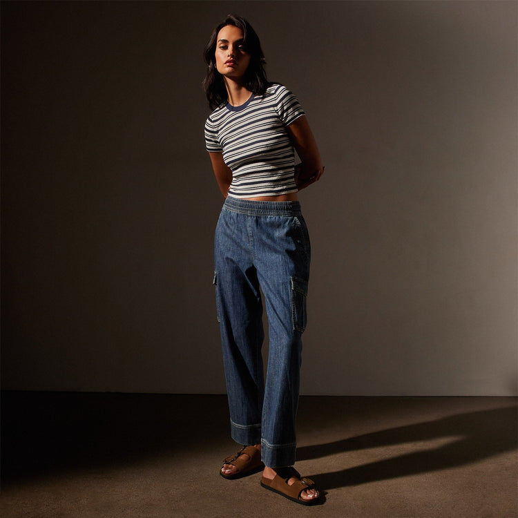 Washed Denim Cargo Pant in Medium Wash | James Perse in Los Angeles
