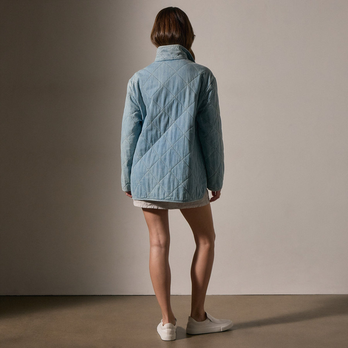 Diamond Quilted Denim Jacket in Bleach Wash | James Perse Los Angeles