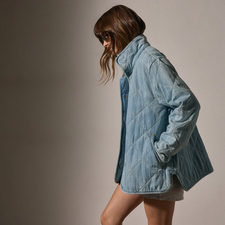 Diamond Quilted Denim Jacket in Bleach Wash | James Perse Los Angeles
