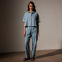 Short Sleeve Crop Denim Shirt in Bleach Wash | James Perse in Los Angeles