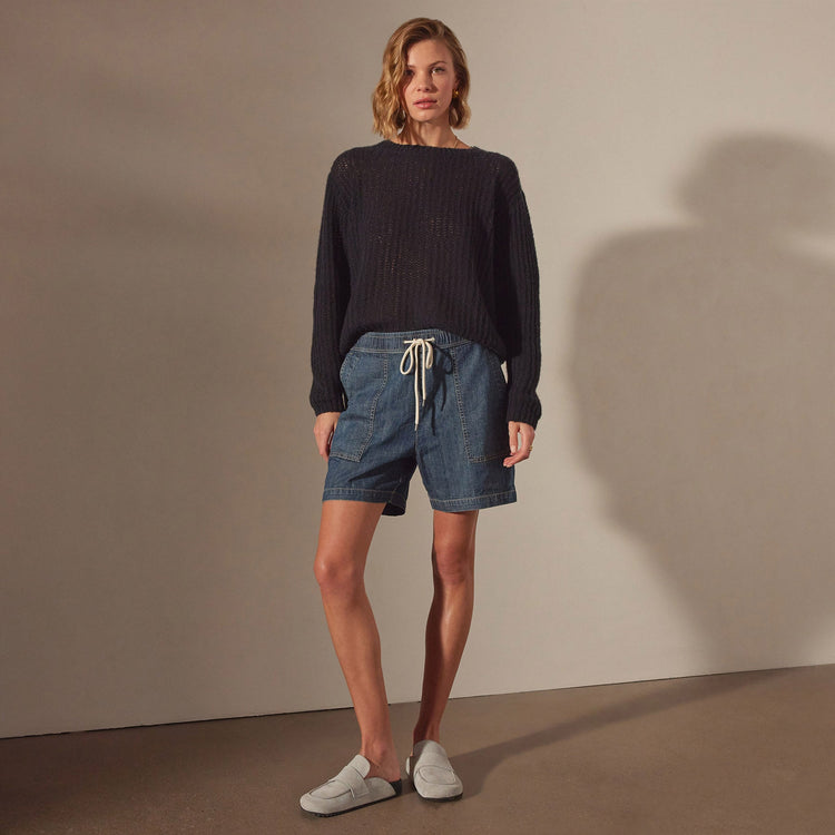 Pull On Denim Short in Medium Wash | James Perse Los Angeles