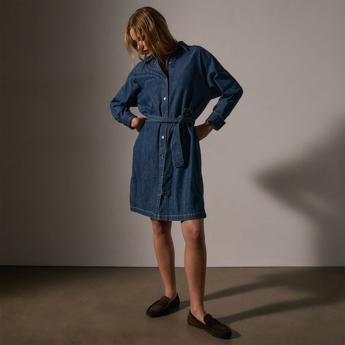 Denim Shirt Dress in Medium Wash | James Perse Los Angeles