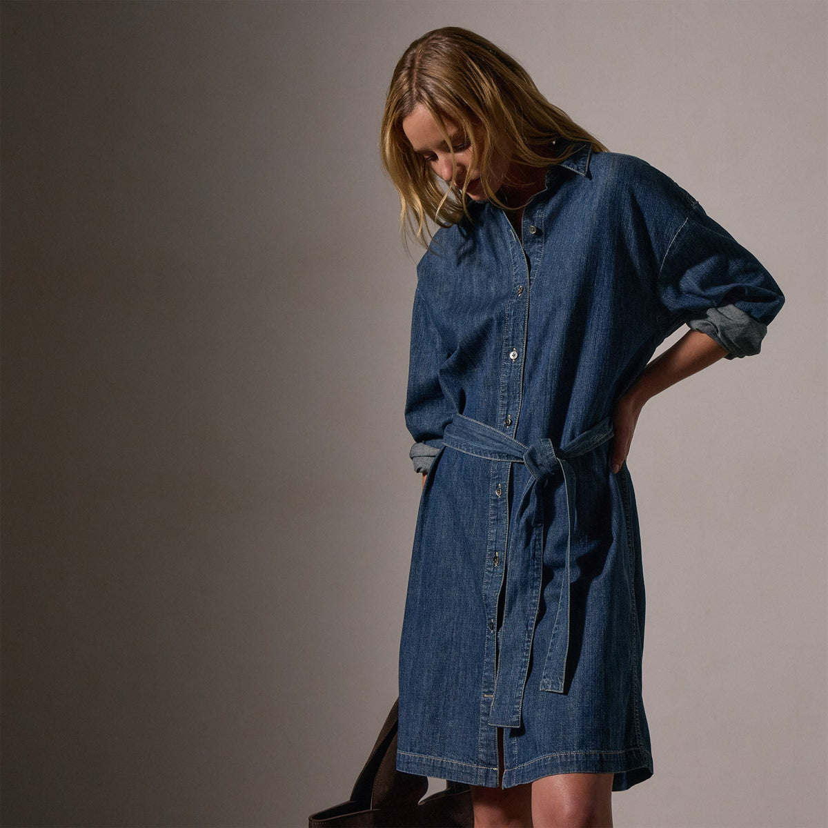 Denim Shirt Dress in Medium Wash | James Perse Los Angeles