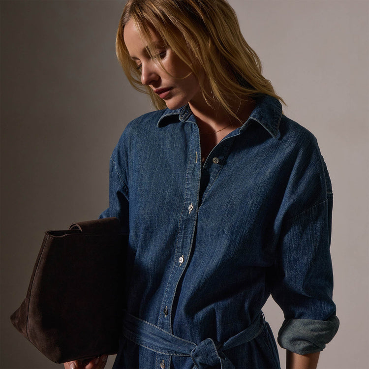 Denim Shirt Dress in Medium Wash | James Perse Los Angeles