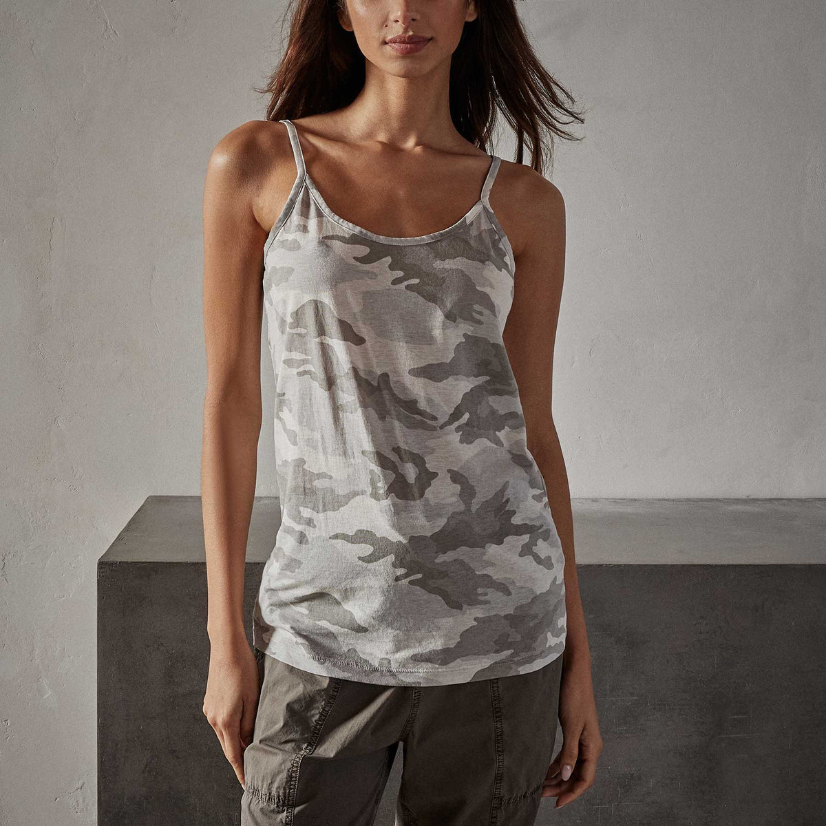 Camo Clear Jersey Cami Tank in Dust Camo | James Perse Los Angeles