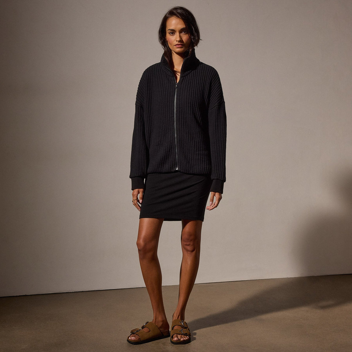 Thermal Zip Up in Black | James Perse Los Angeles