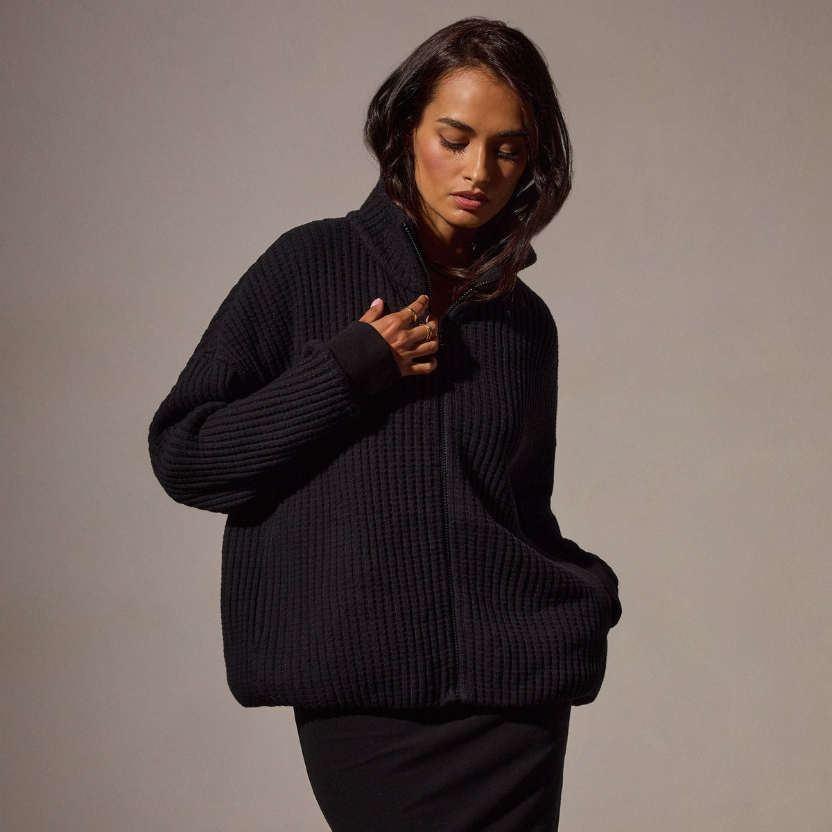 Thermal Zip Up in Black | James Perse Los Angeles