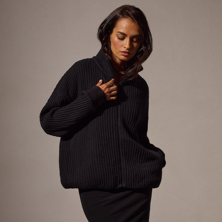 Thermal Zip Up in Black | James Perse Los Angeles