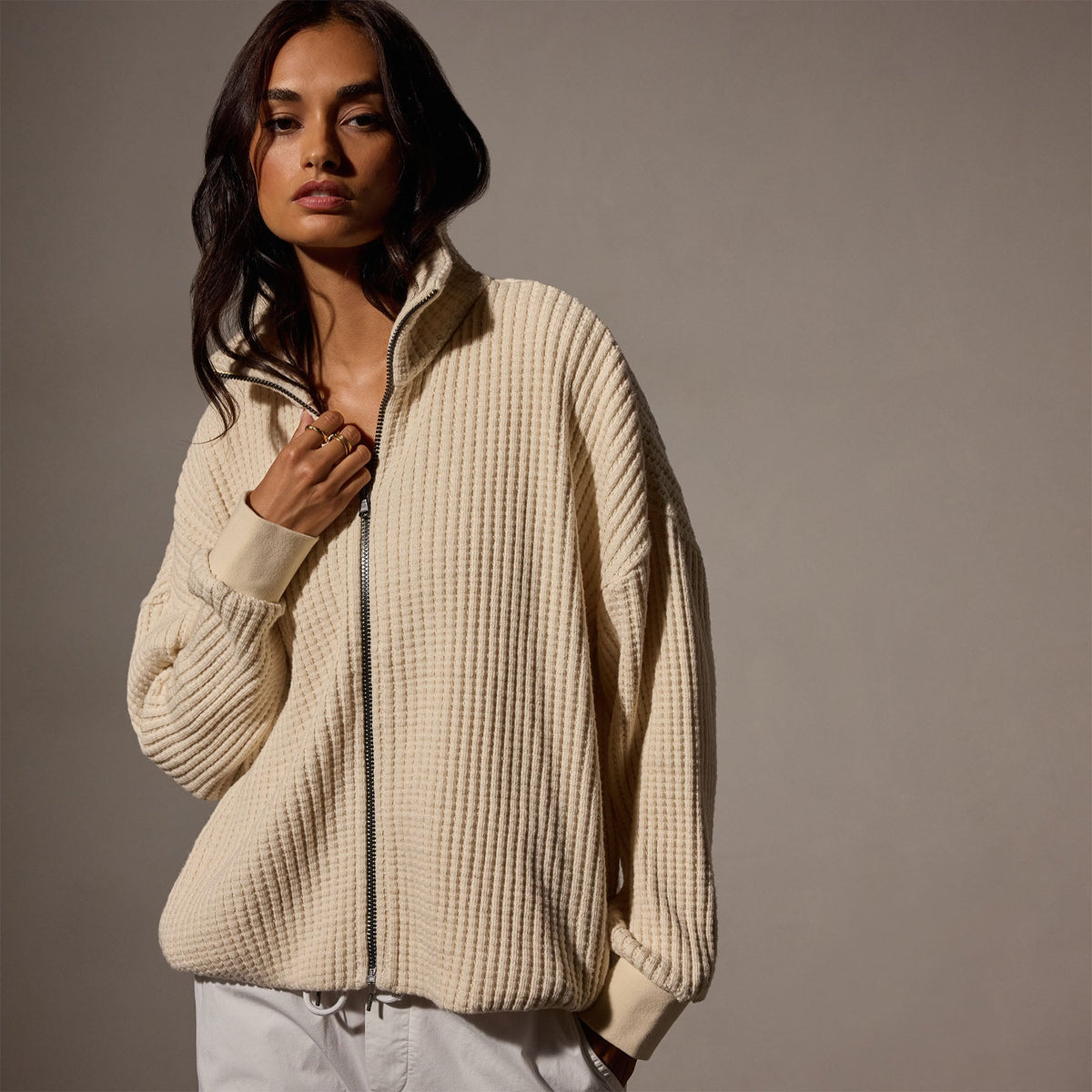 Thermal Zip Up in Natural | James Perse Los Angeles