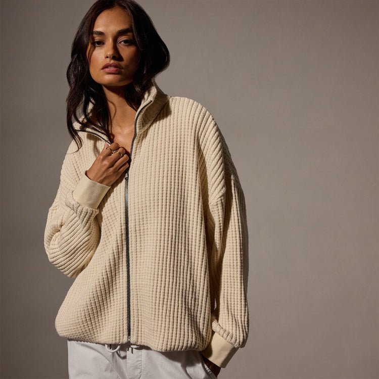 Thermal Zip Up in Natural | James Perse Los Angeles
