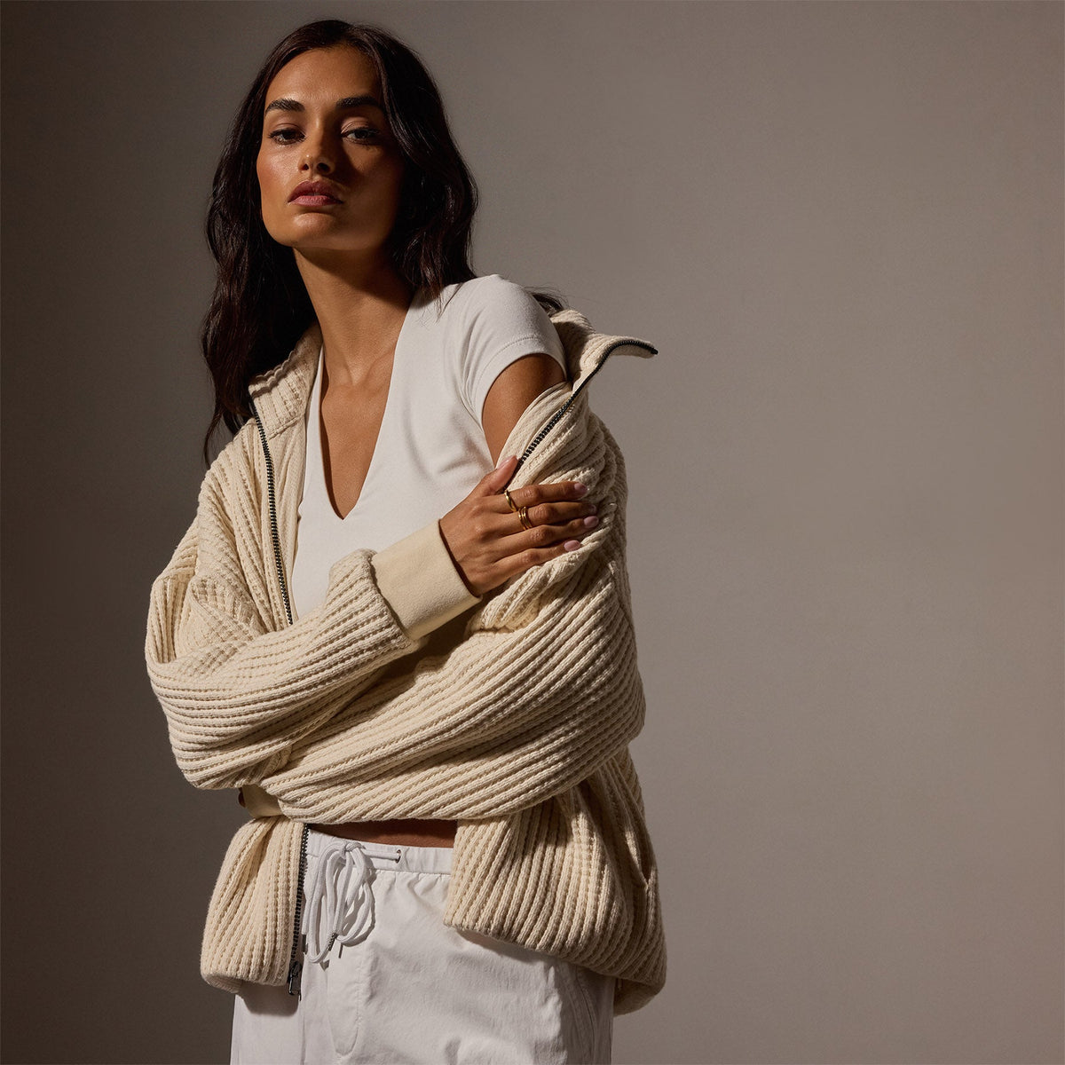Thermal Zip Up in Natural | James Perse Los Angeles