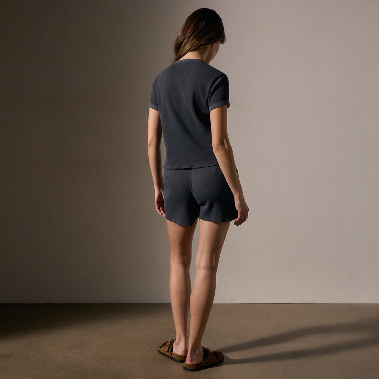 Cotton Linen Waffle Henley in Asphalt | James Perse Los Angeles