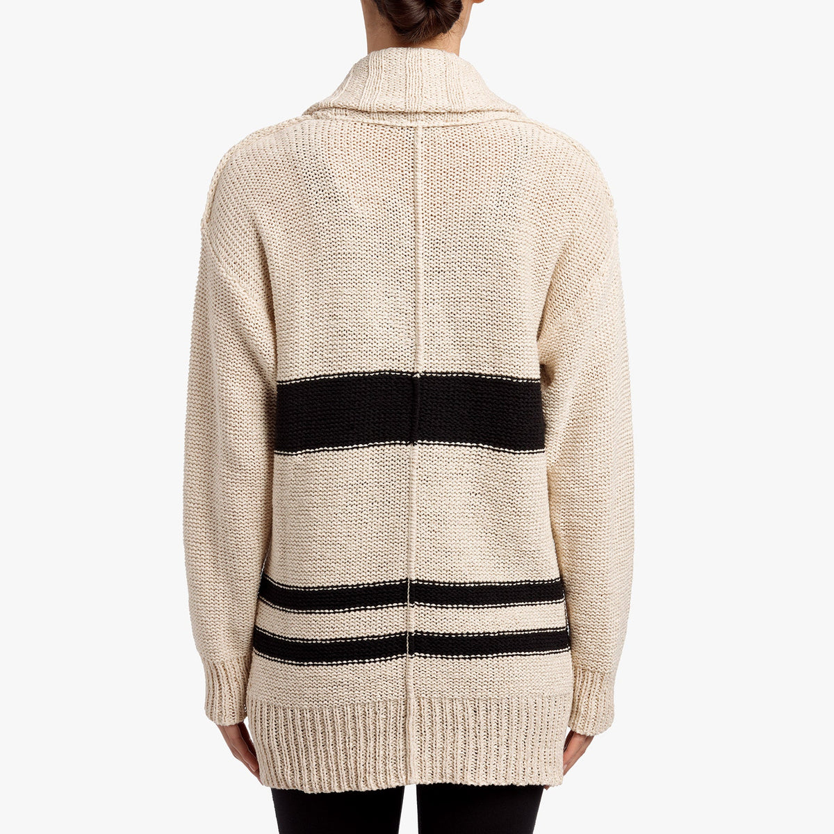 Striped Cotton Linen Beach Cardigan In Natural/Black | James Perse Los Angeles