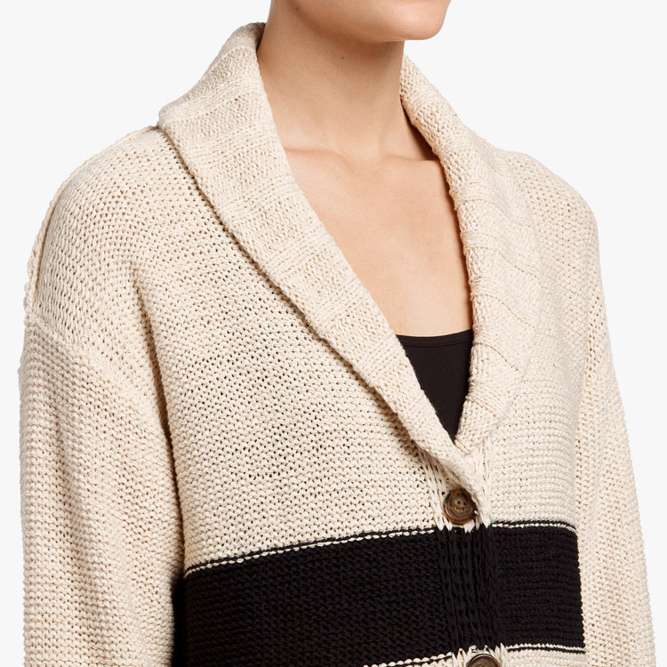 Striped Cotton Linen Beach Cardigan In Natural/Black | James Perse Los Angeles