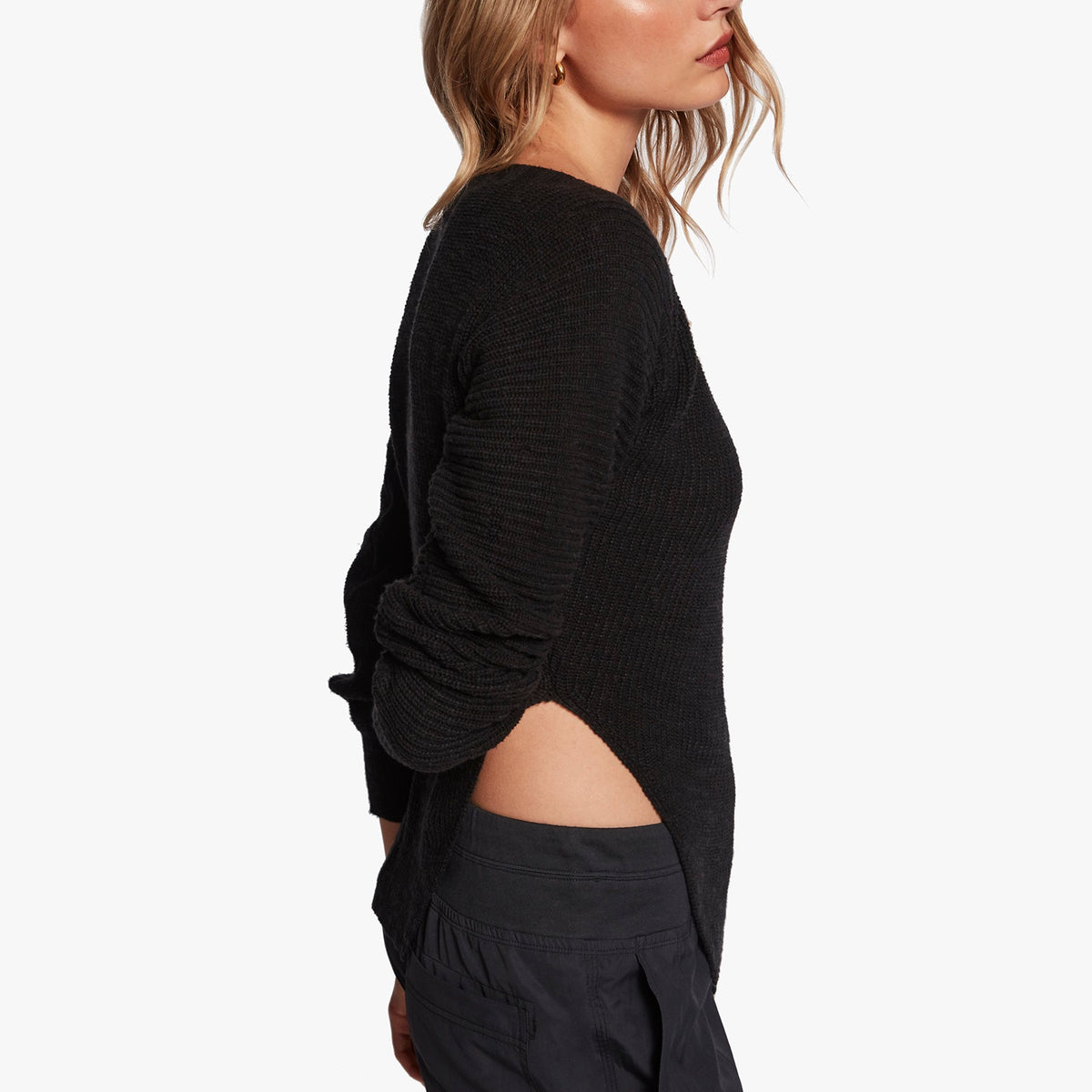 Cotton Linen Boat Neck Sweater In Black | James Perse Los Angeles