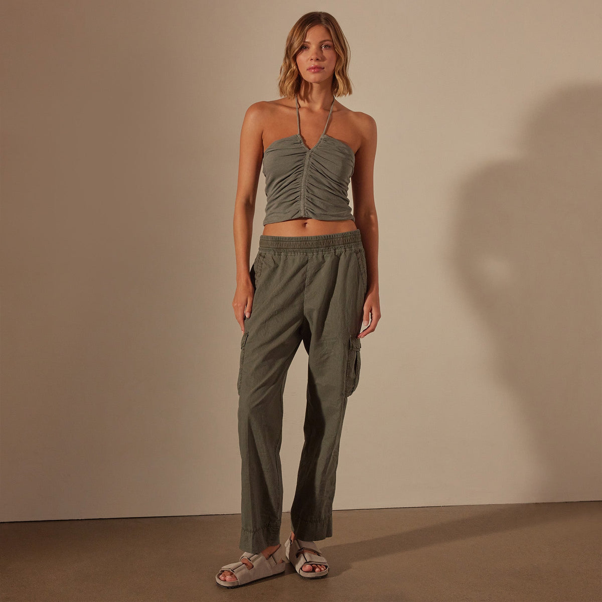 Seersucker Cargo Pant in Palm Pigment | James Perse Los Angeles