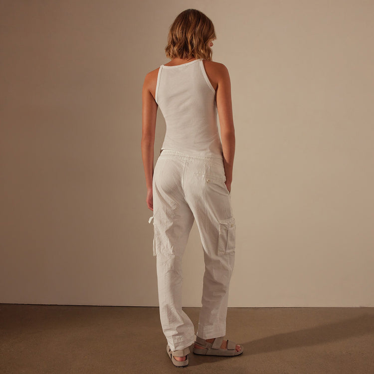 Seersucker Cargo Pant in White | James Perse Los Angeles