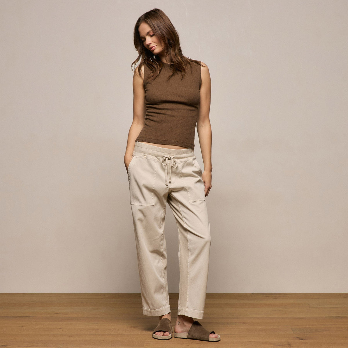 Cotton Cashmere Rib Tank in Brown | James Perse Los Angeles
